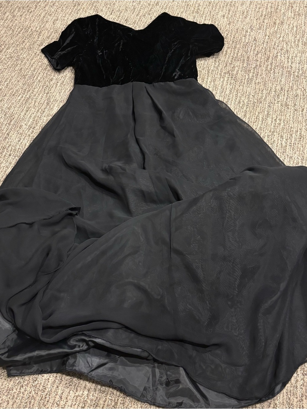 Concert black stage dress with velour bodice and long skirt